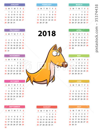 Yellow dog - calendar 2018 year. Yellow dog - calendar 2018 year. 35374438