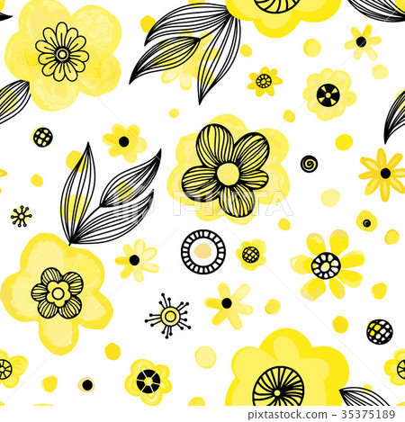 Yellow floral pattern - Stock Illustration [35375189] - PIXTA