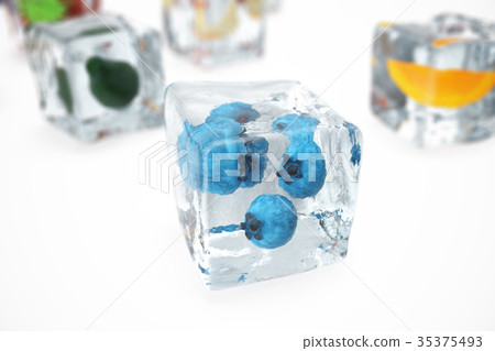 Blueberry in ice cube isolated on white with depth Blueberry in ice cube isolated on white with depth 35375493