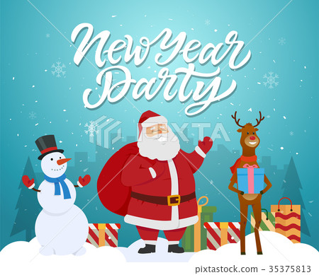 New Year party - cartoon characters illustration 35375813