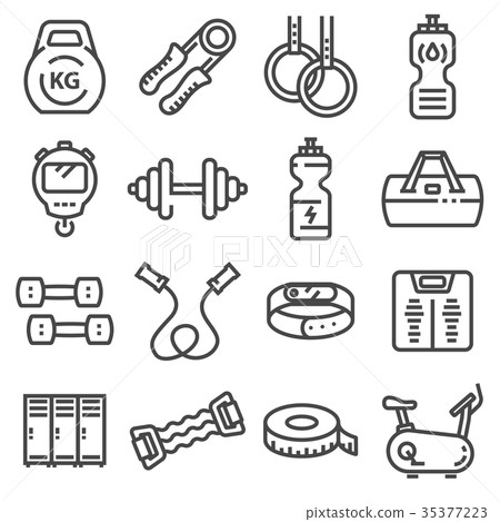 Vector line fitness and sport icons set - Stock Illustration [35377223 ...