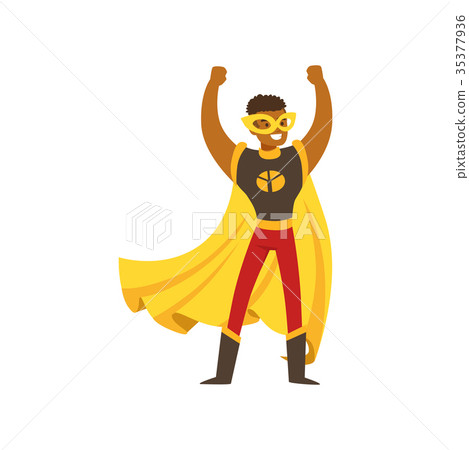 Black male superhero in comics costume stands with Black male superhero in comics costume stands with 35377936