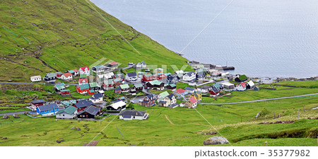 Panorama of a small village on the Faroe Islands 35377982