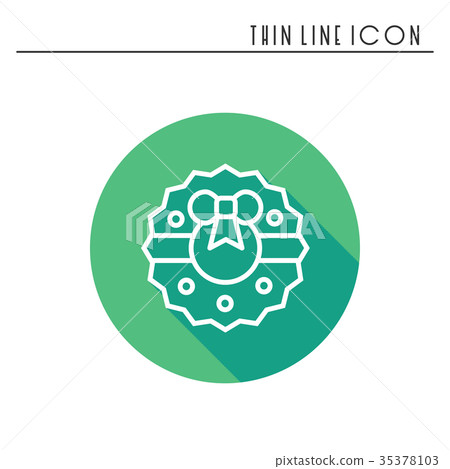 Christmas wreath with bow thin line icon. New Year 35378103