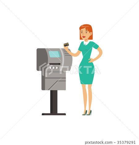 Woman using payment terminal with credit card 35379291