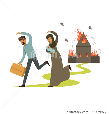 Stateless refugee family escaping from war vector 35379977