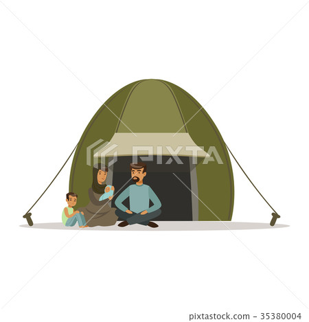 Stateless refugee family living in a camp, social Stateless refugee family living in a camp, social 35380004