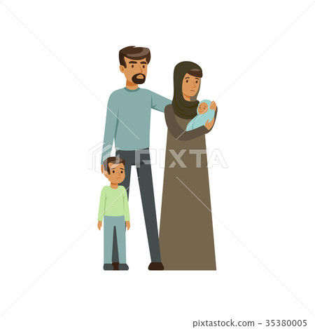 Stateless refugee family, war victims concept Stateless refugee family, war victims concept 35380005
