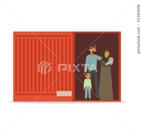 Stateless refugee family standing in cargo Stateless refugee family standing in cargo 35380006
