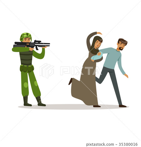 Stateless refugee family couple escaping from war 35380016