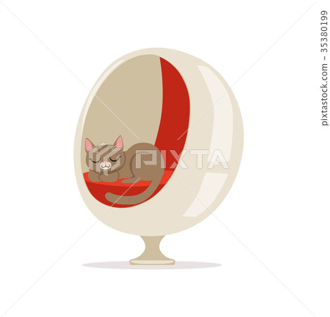 Lovely grey cat sleeping on a modern ball chair 35380199