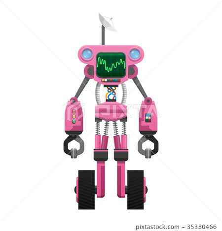 Pink Robot with Satellite and Sound Wave Indicator 35380466