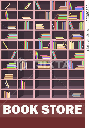 Book Store Promotion Poster with Wooden Bookcase - Stock Illustration ...