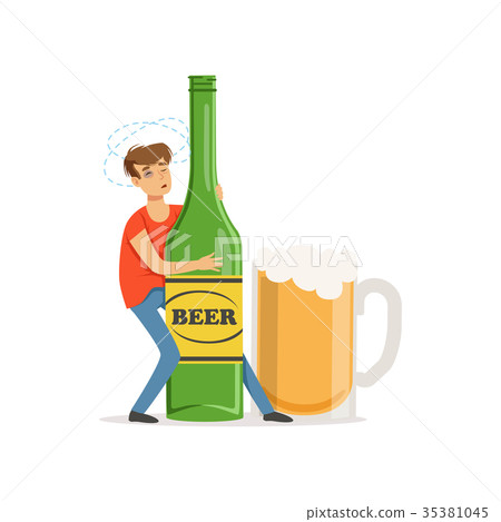 Young man holding oversized bottle of beer Young man holding oversized bottle of beer 35381045