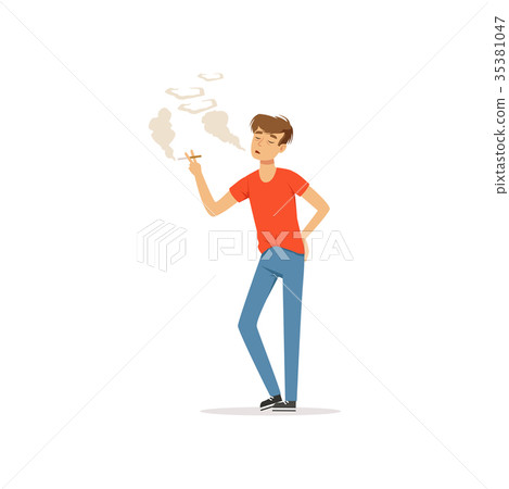 Young man smoking a cigarette, nicotine addiction Young man smoking a cigarette, nicotine addiction 35381047