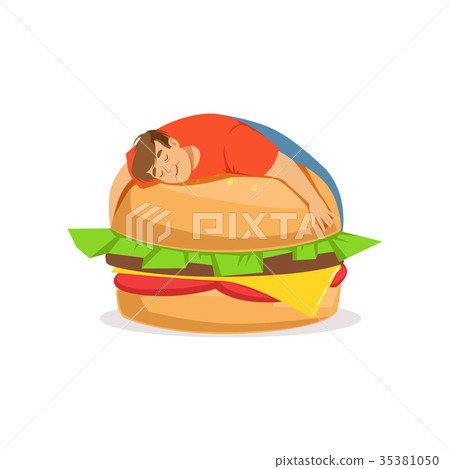 Fat obese man sleeping on a giant burger, bad 35381050