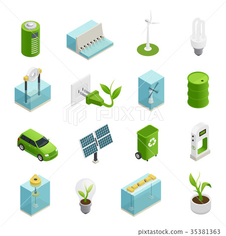 Ecology  Energy Isometric Icons Set 35381363