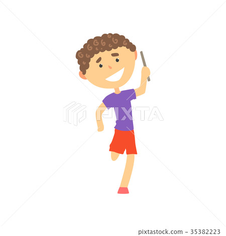 Happy boy participating in a relay race, kids Happy boy participating in a relay race, kids 35382223