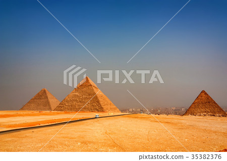 The Great Pyramids towering beyond Giza city 35382376