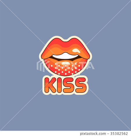 Flat design social network sticker kiss with lip Flat design social network sticker kiss with lip 35382562
