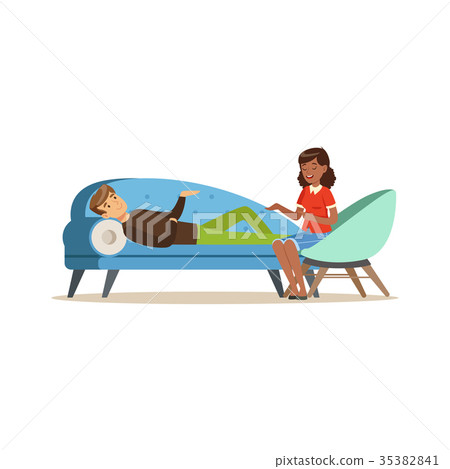 Young male patient character talking to female Young male patient character talking to female 35382841