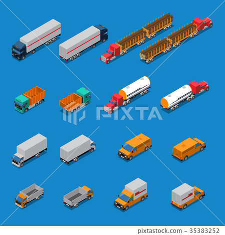 Trucks Isometric Icons Set 35383252