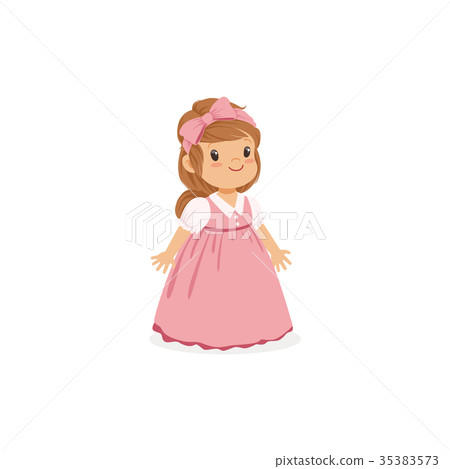 Beautiful little girl posing in pink long dress 35383573