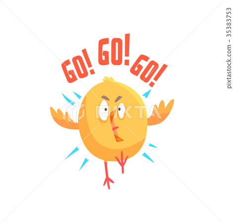 Funny cartoon comic chicken with phrase Go, Go, Go 35383753