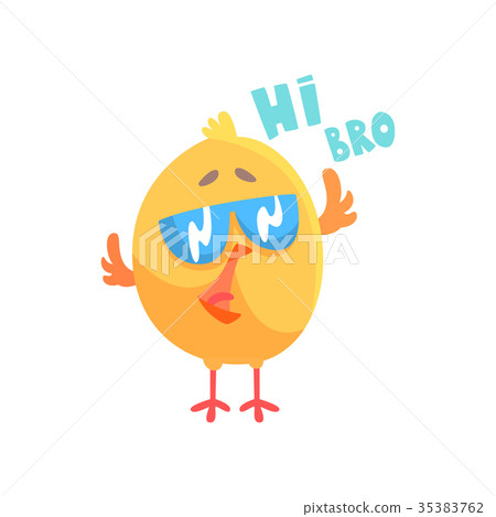 Funny cartoon comic chicken with phrase Hi bro 35383762