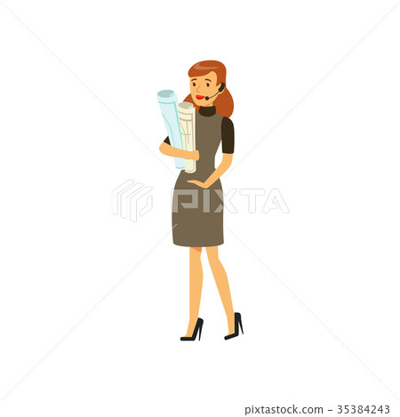 Businesswoman character in formal wear and headset 35384243