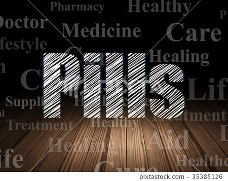 Health concept: Pills in grunge dark room Health concept: Pills in grunge dark room 35385126