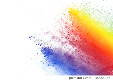 Multicolored powder explosion on white background. Multicolored powder explosion on white background. 35386056