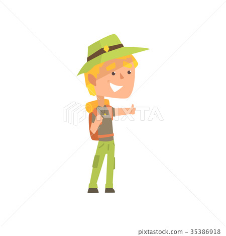 Cartoon male traveler hitchhiker with hat and Cartoon male traveler hitchhiker with hat and 35386918