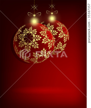 two Christmas red balls with golden snowflakes - Stock Illustration ...