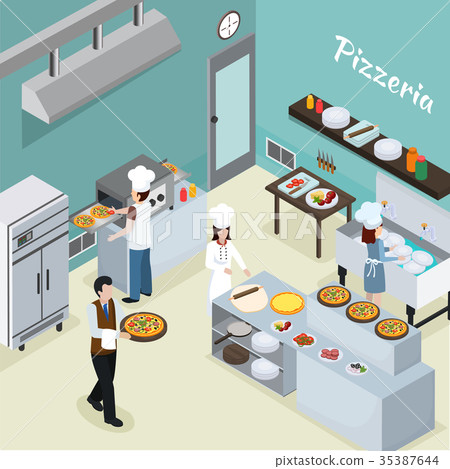 Professional Kitchen Interior Isometric Background - Stock Illustration ...