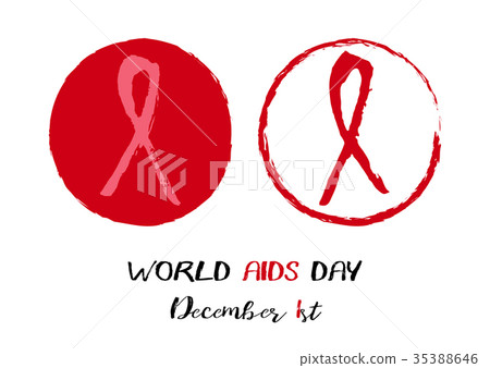 Shape of red AIDS ribbon from brush strokes 35388646