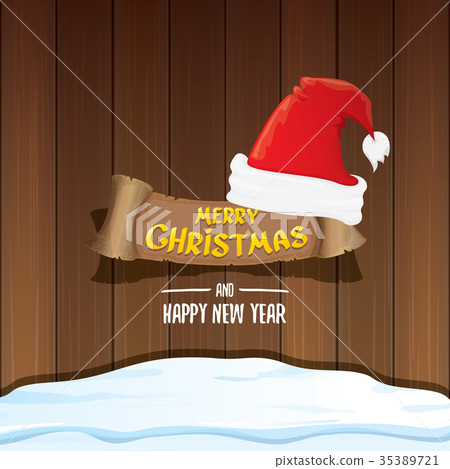 vector red Santa hat with paper banner and - Stock Illustration ...