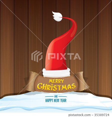 vector red Santa hat with paper banner and - Stock Illustration ...