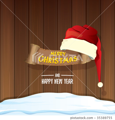 vector red Santa hat with paper banner and - Stock Illustration ...
