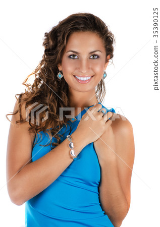 Young beauty lady with blue dress Young beauty lady with blue dress 35390125