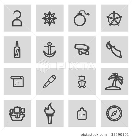 Vector line pirate icons set - Stock Illustration [35390191] - PIXTA
