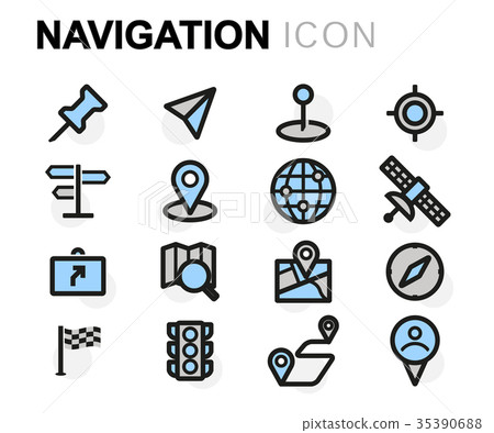 Vector flat line navigation icons set - Stock Illustration [35390688 ...