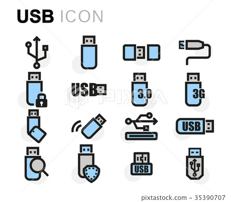 Vector flat line usb icons set - Stock Illustration [35390707] - PIXTA