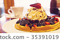 Delicious homemade waffle desert with fruits and 35391019
