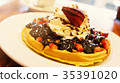 Delicious homemade waffle desert with fruits and 35391020