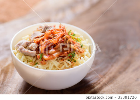 Korean food,instant noodle with kimchi cabbage  35391720