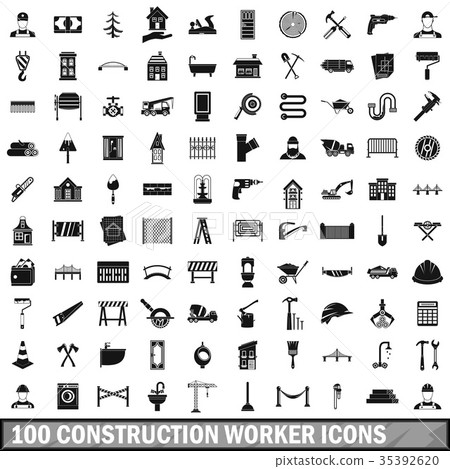 100 construction worker icons set, simple style 35392620