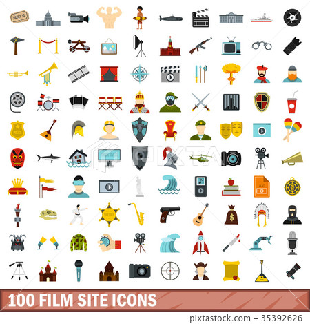 100 film site icons set, flat style 100 film site icons set, flat style 35392626