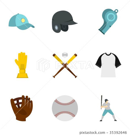 Baseball goods icons set, flat style 35392646