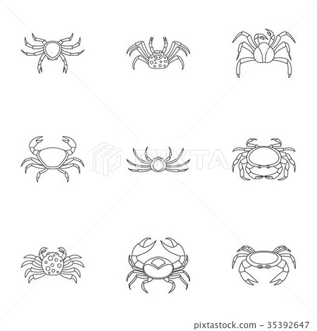 Different crab icons set, outline style 35392647